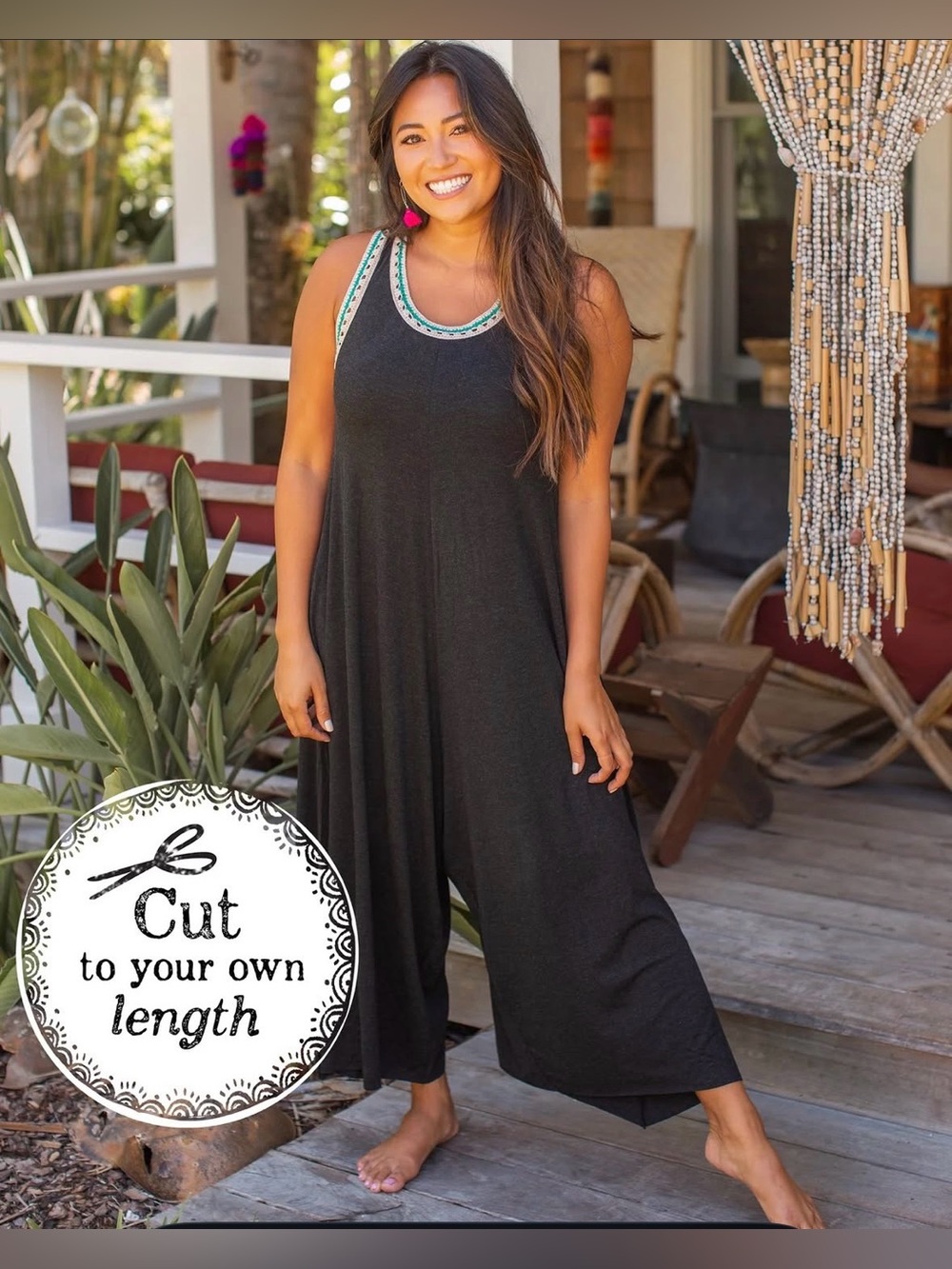 Natural Life Black Crochet Trim Harem Jumpsuit Boho Size L